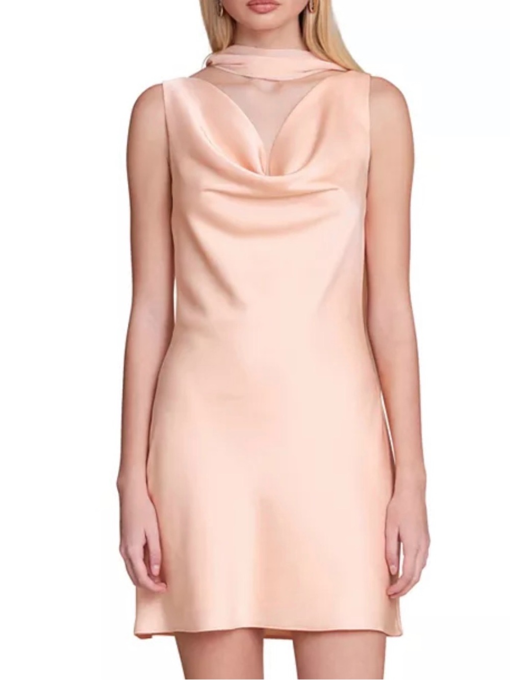 Avec Les Filles Sleeveless Cowl Mini Dress in Pale Peach